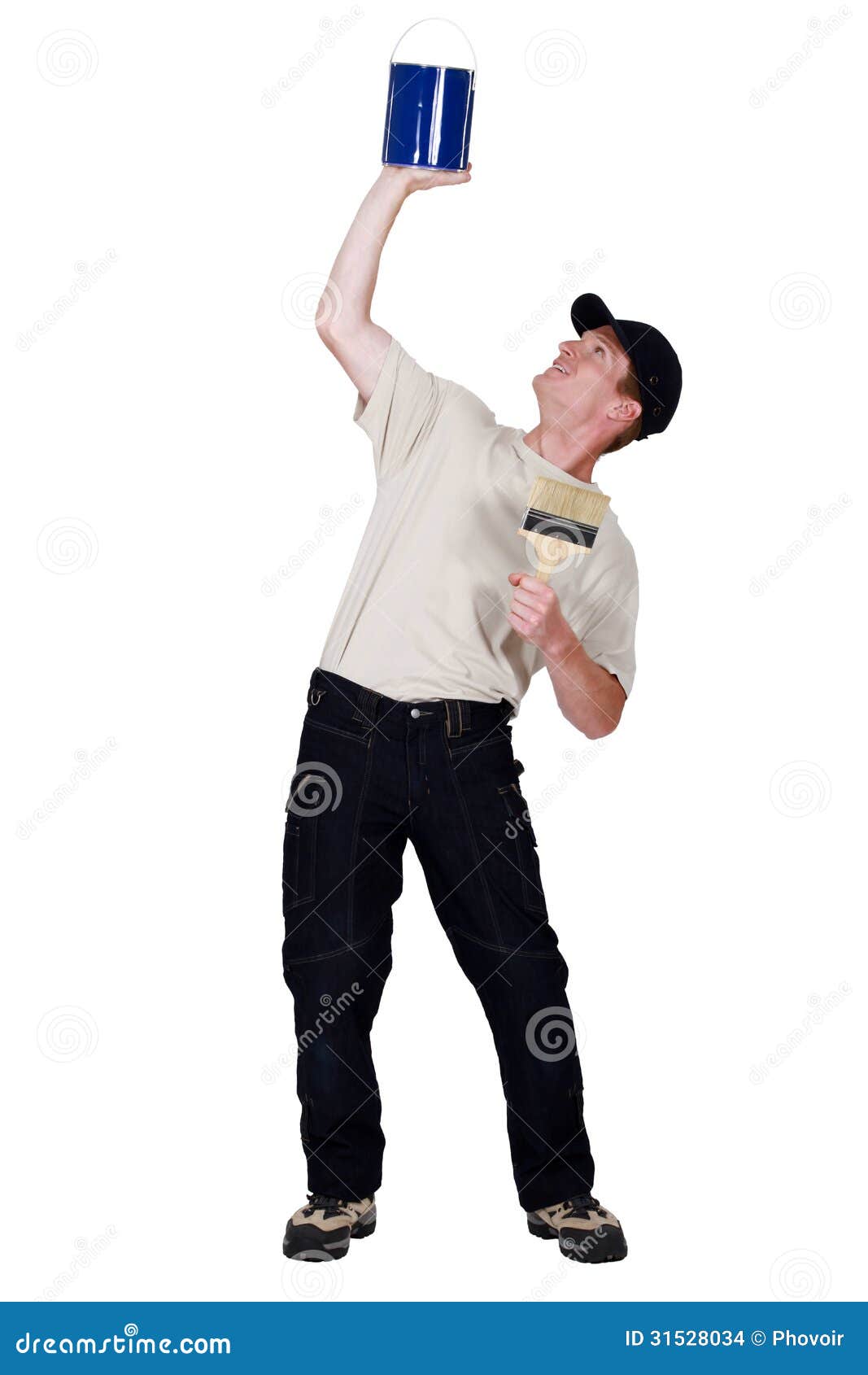 Decorator Lifting His Paint Can Stock Photo Image of goodnatured
