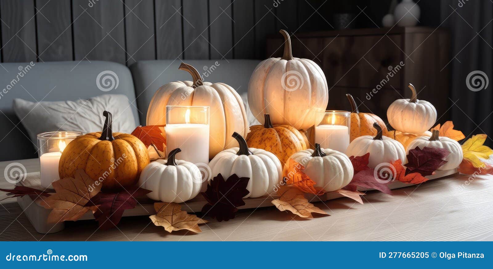 decorazioni autunnali festive da zucche, bacche e foglie su sfondo di legno. ringraziamento o concetto di halloween. ia generativa