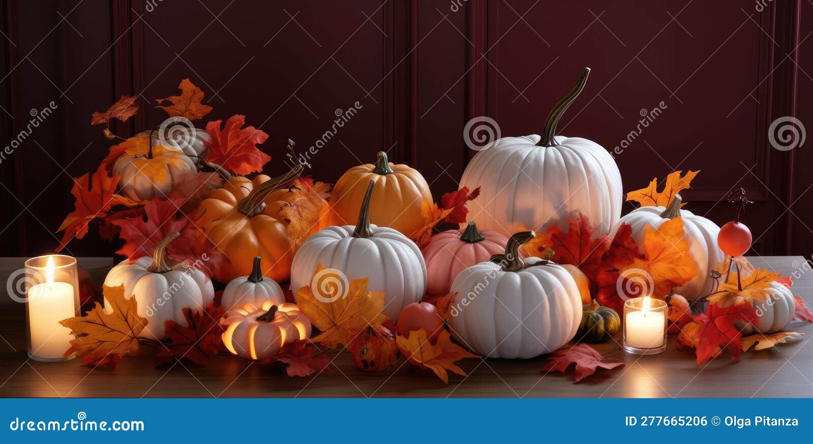 decorazioni autunnali festive da zucche, bacche e foglie su sfondo di legno. ringraziamento o concetto di halloween. ia generativa