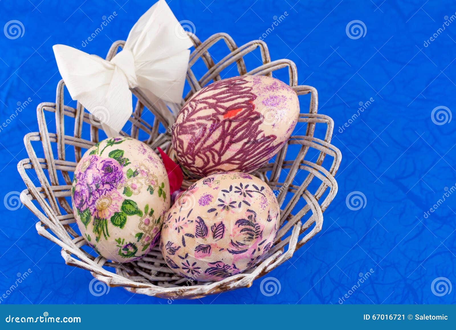Decoupage Decorated Easter Eggs in a Basket Stock Image Image of ribbon, spiritual 67016721
