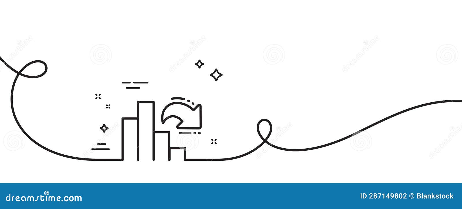 decreasing graph line icon. column chart sign. continuous line with curl. 