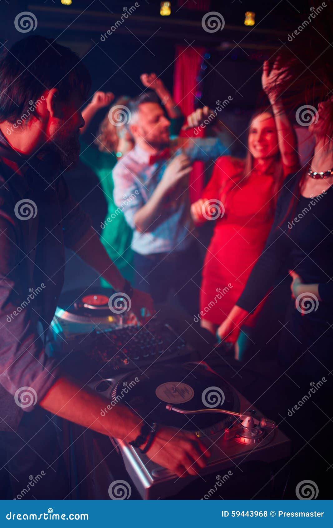 Deejay by turntables stock photo. Image of adult, working - 59443968