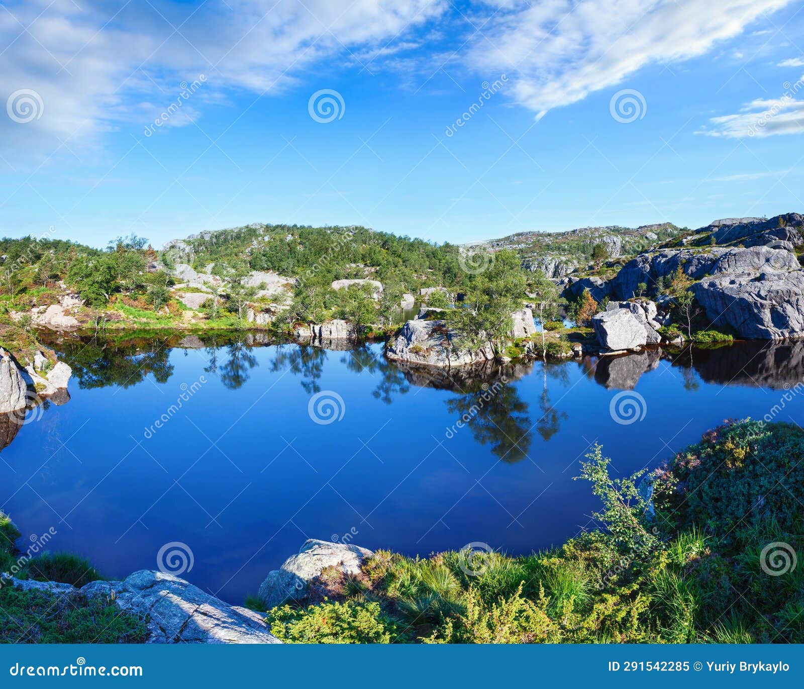 Deep Blue Mountain Lake on Norway. Stock Image Image of stony, clouds