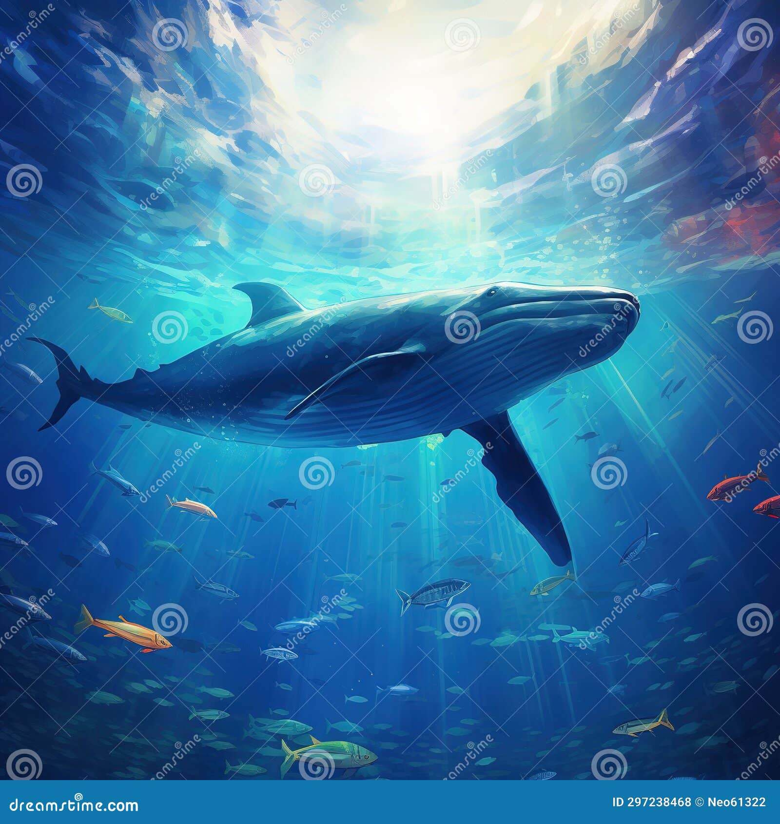 Deep Blue Ocean Blue Whale Viewed from Ocean Floor Looking Up Generative AI  Stock Illustration - Illustration of life, aquatic: 297238468