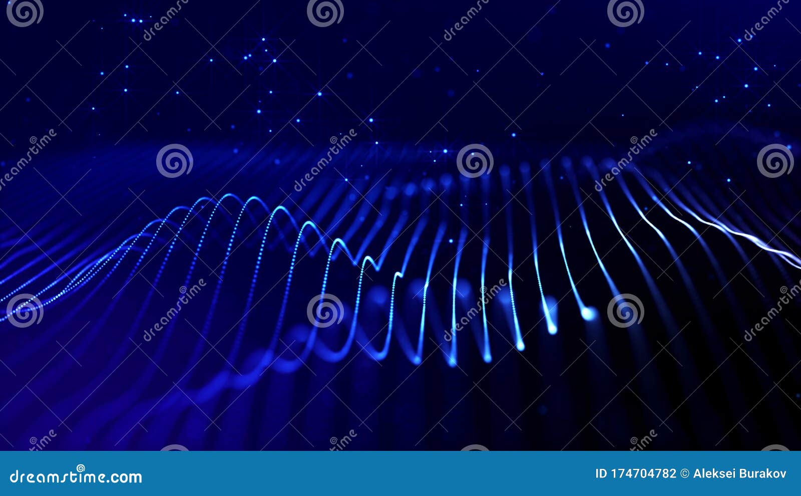 Abstract Sci-fi Background with Glow Particles Form Curved Lines