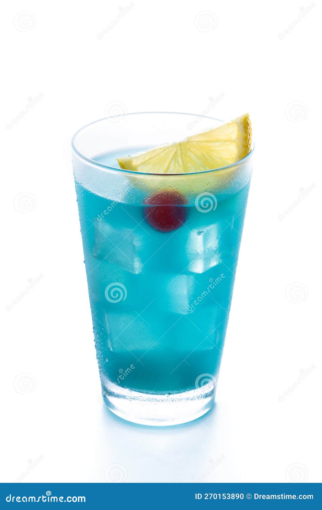 Deep Blue Sea Martini Cocktail Isolated on White Background Stock Photo