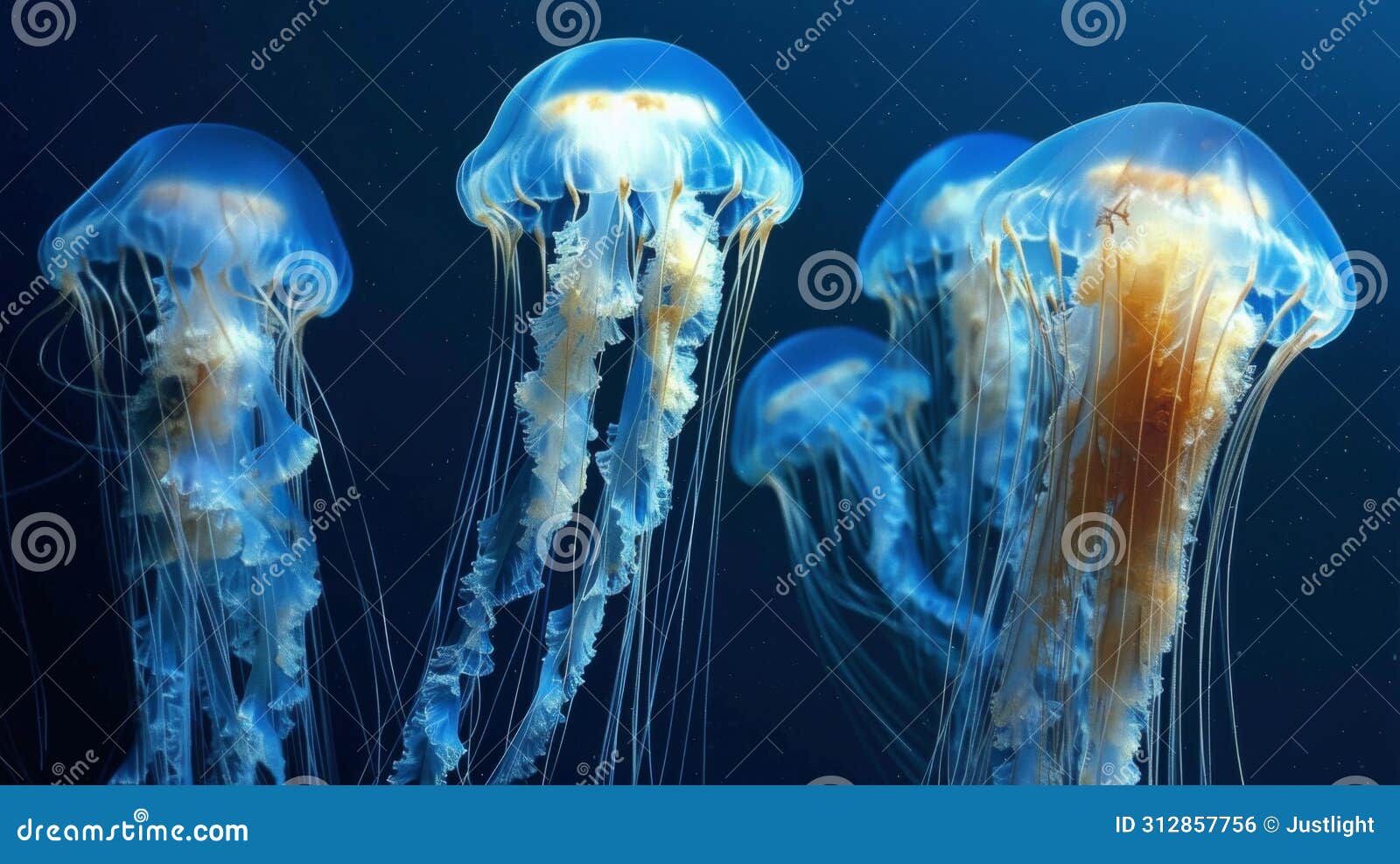 the deep blue waters are alive with the ethereal beauty of undulating jellyfish their translucent bodies pulsating and