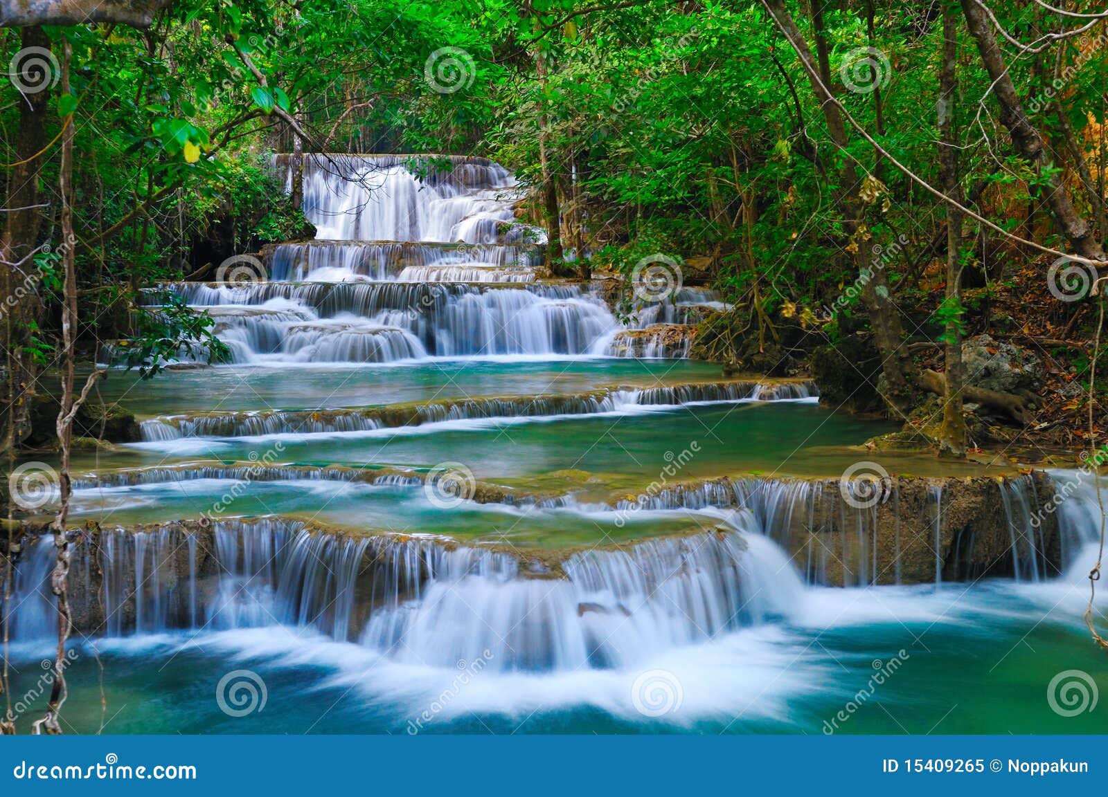 deep forest waterfall in kanchanaburi, thailand