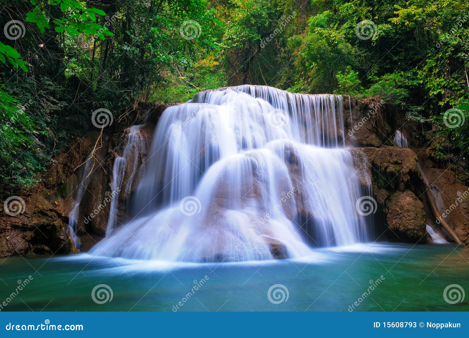 deep forest waterfall in kanchanaburi, thailand