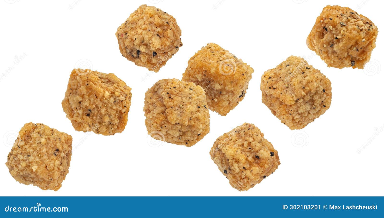 Deep Fried Breaded Tofu Cubes Isolated on White Background Stock