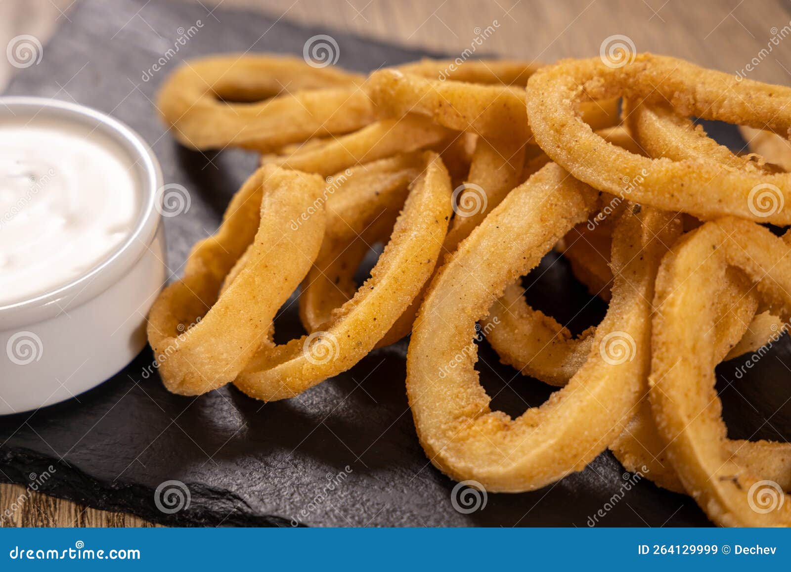Deep Fried Calamari Rings, Squid Rings with Sauce Stock Image Image