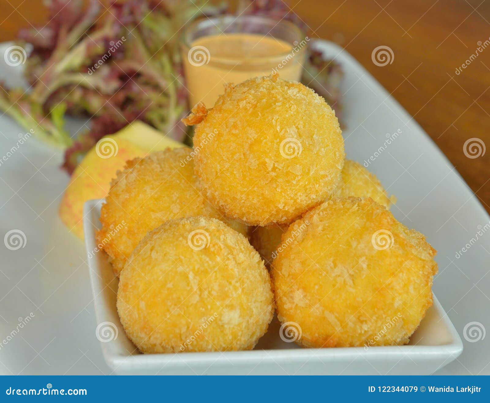 Deep Fried Cheese Balls on White Plate Stock Image Image of japan