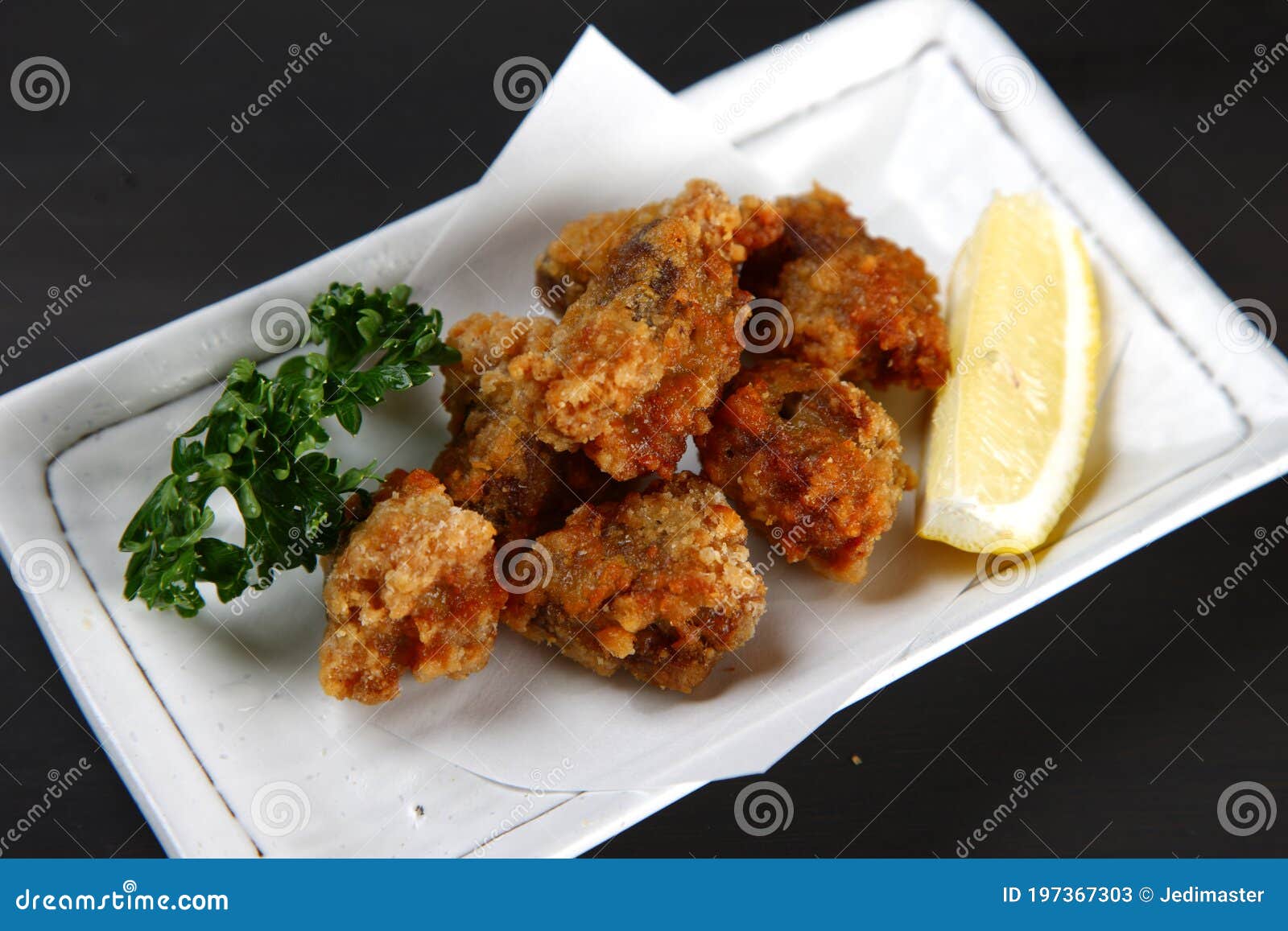 Deep Fried Chicken Hearts with Lemon Stock Image Image of appetizer