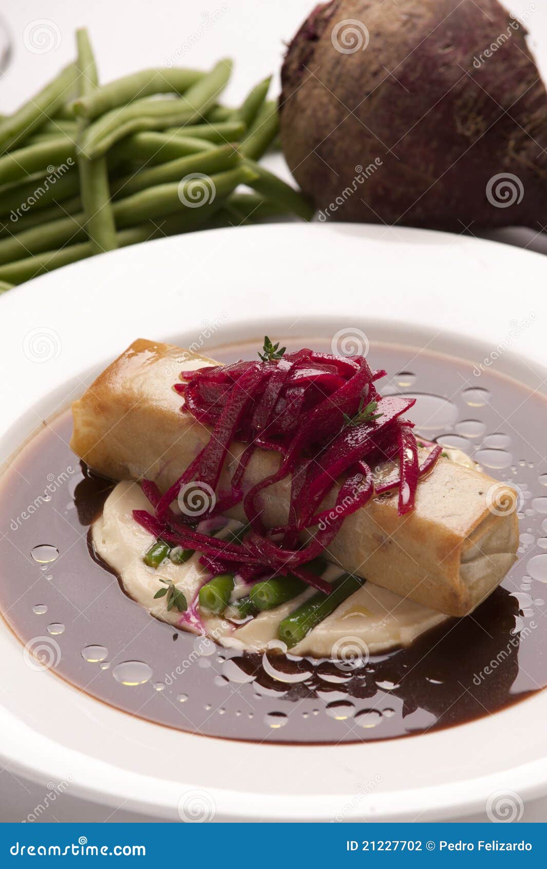 Deep Fried Duck Roll with Green Bean Mayonnaise an Stock Photo Image