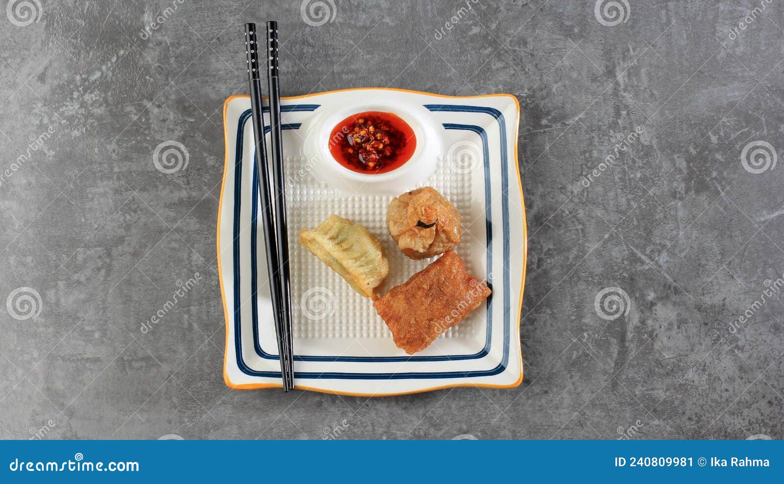 Deep Fried Dumpling, Three Various Dim Sum with Chilli Oil Stock Image
