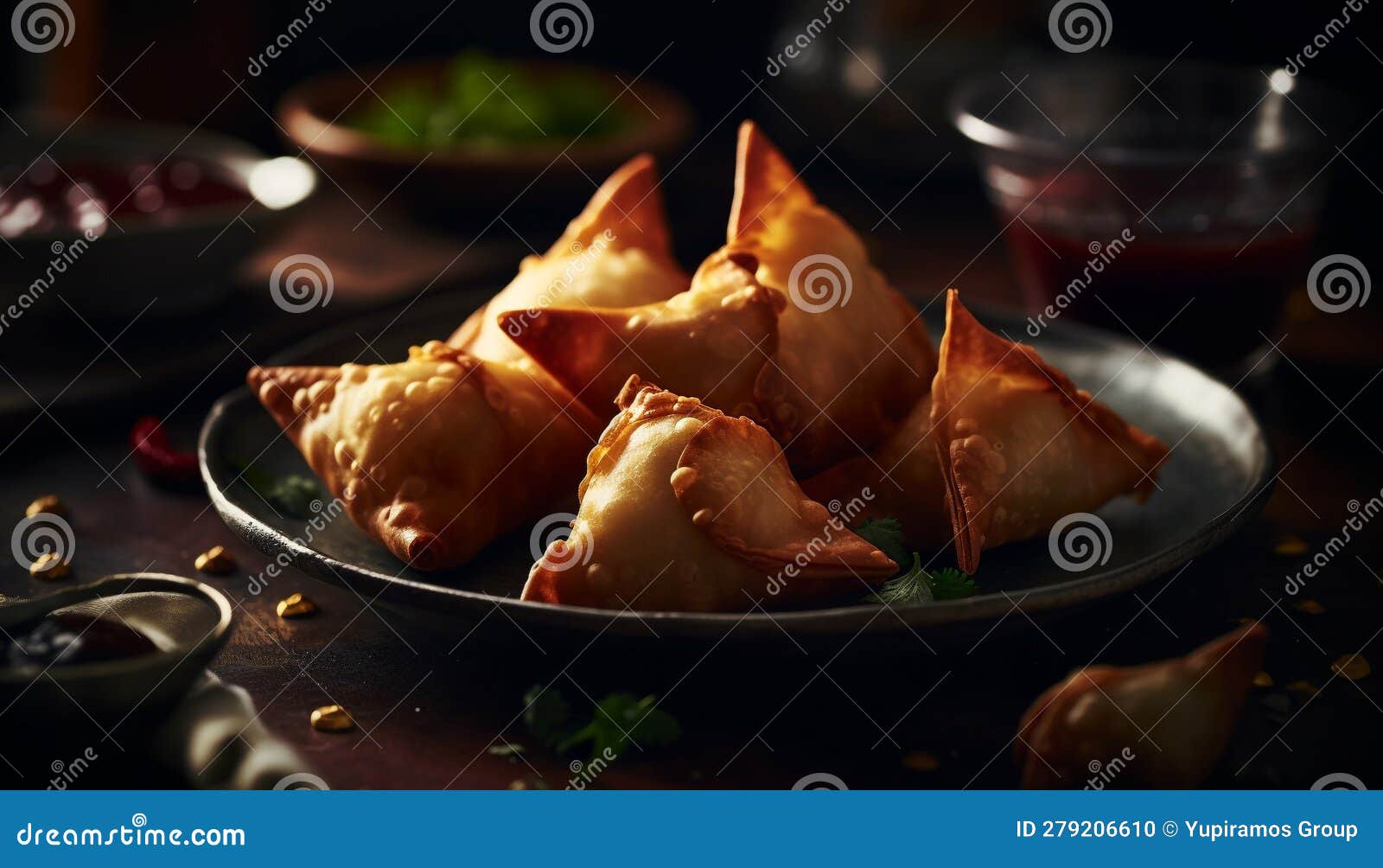 Deep Fried Dumplings and Samosas, a Gourmet Chinese Appetizer Plate