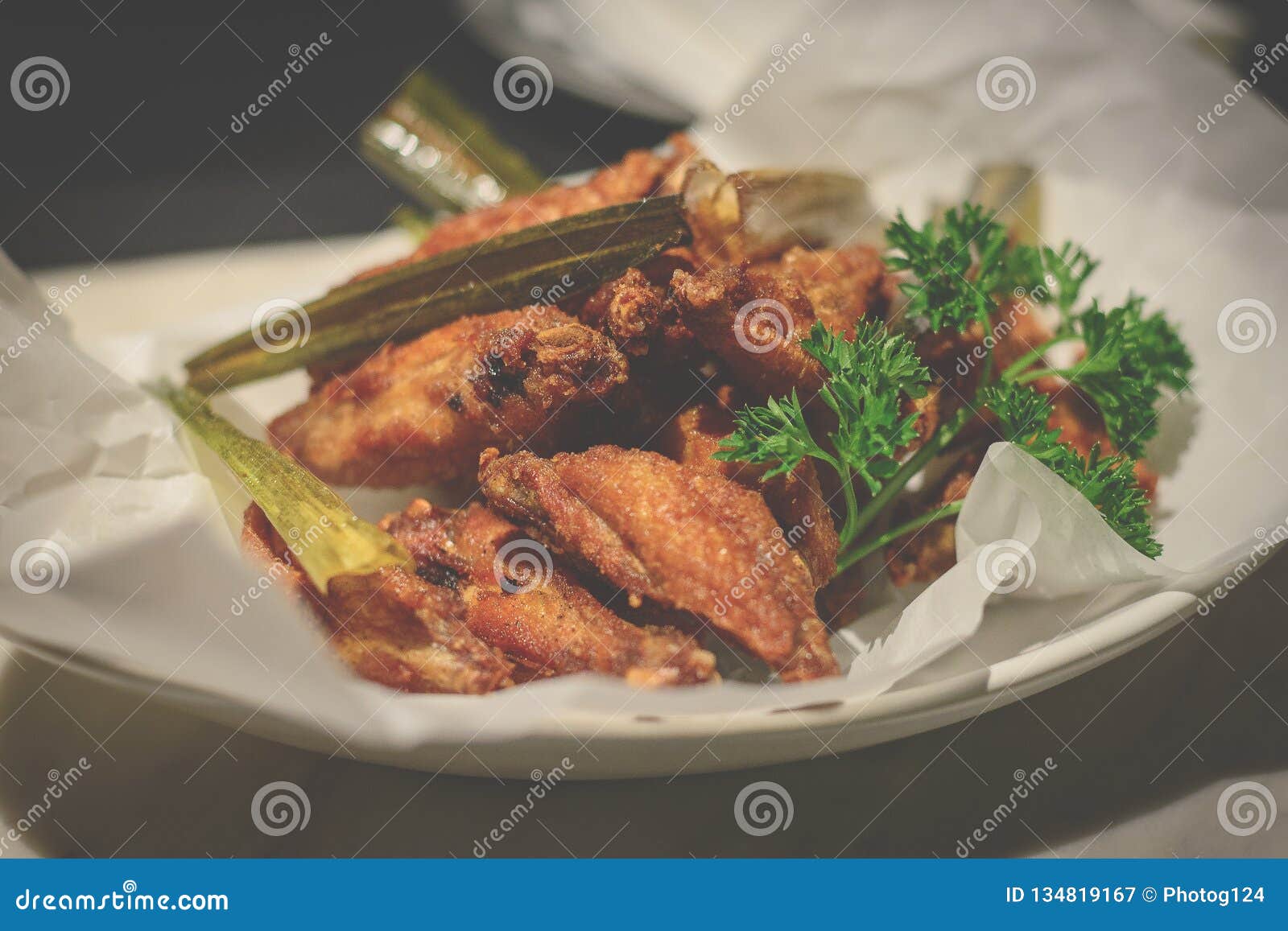 Deep Fried Marinated Mini Chicken Wings in Fish Sauce Stock Image