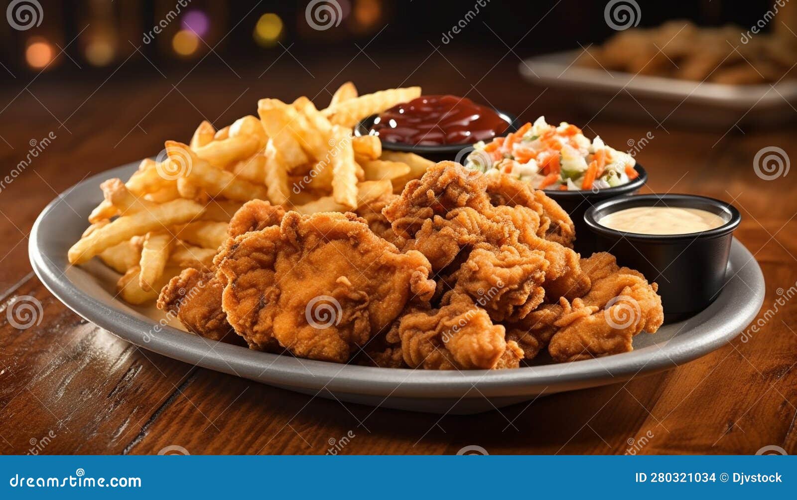 Deep Fried Meal of Chicken, Pork, and Seafood on Plate Generated by AI