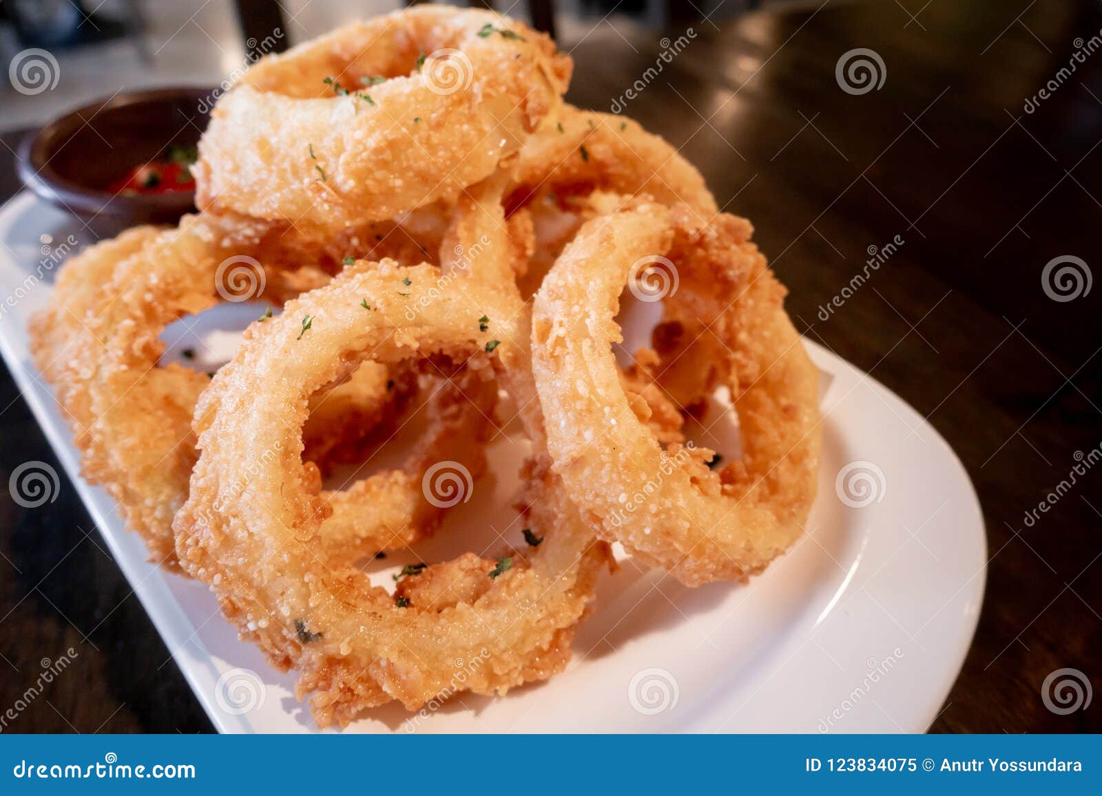 Deep Fried Onion Ring Serve Side with Pizza Stock Image Image of