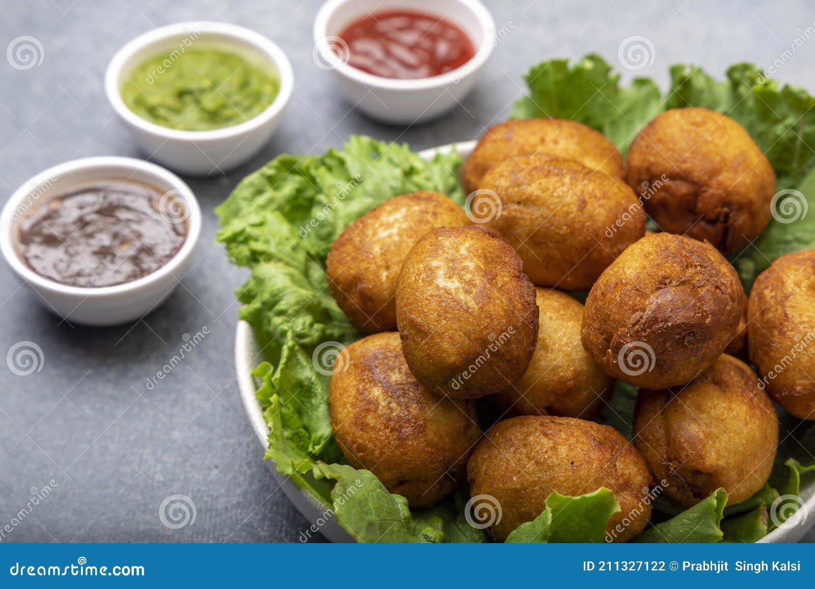 Deepfried Potato Bread Rolls with Sauces Stock Photo Image of bread