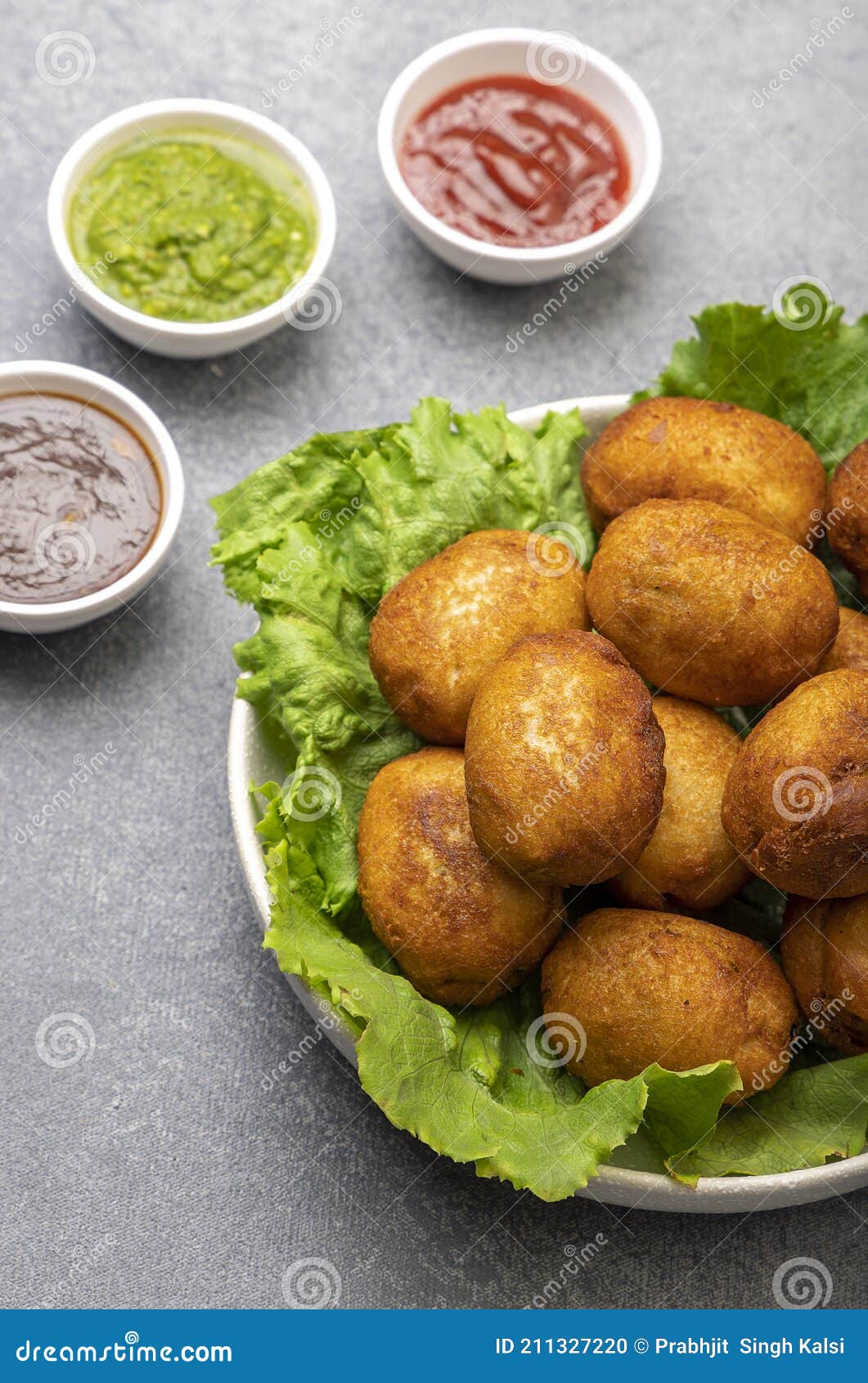 Deepfried Potato Bread Rolls with Sauces Stock Photo Image of fried