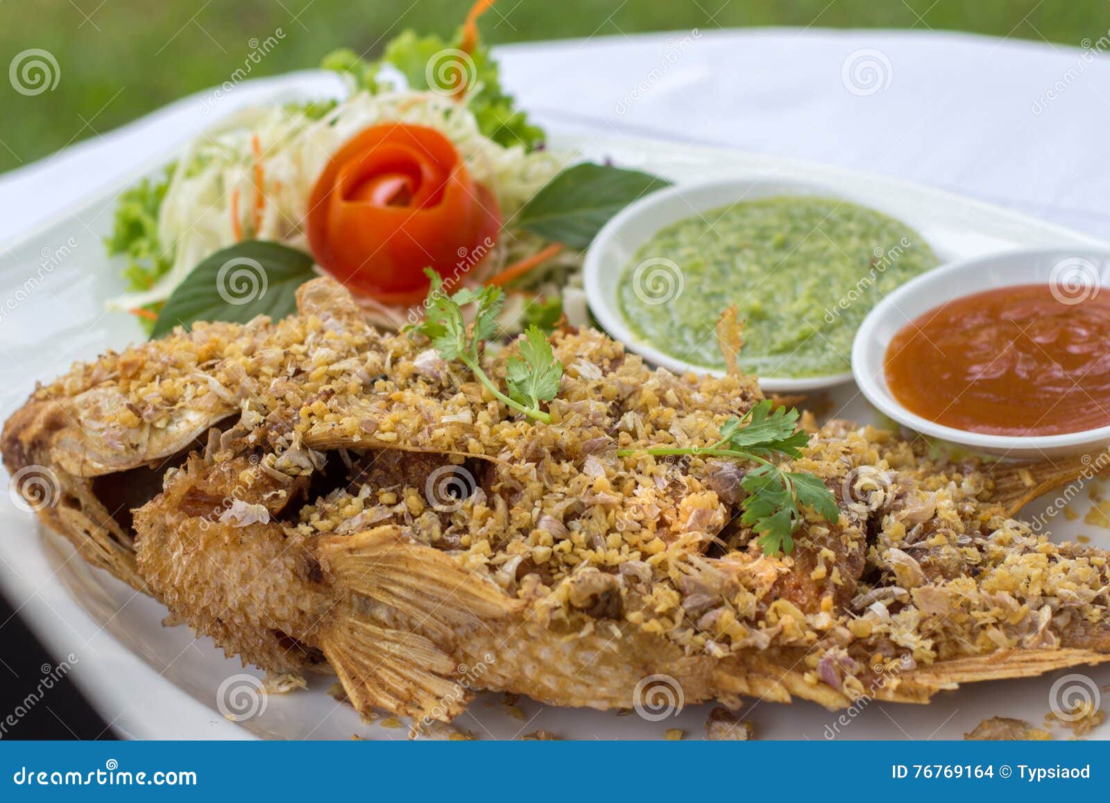 Deep Fried Red Tilapia with Garlic and Pepper Stock Photo Image of