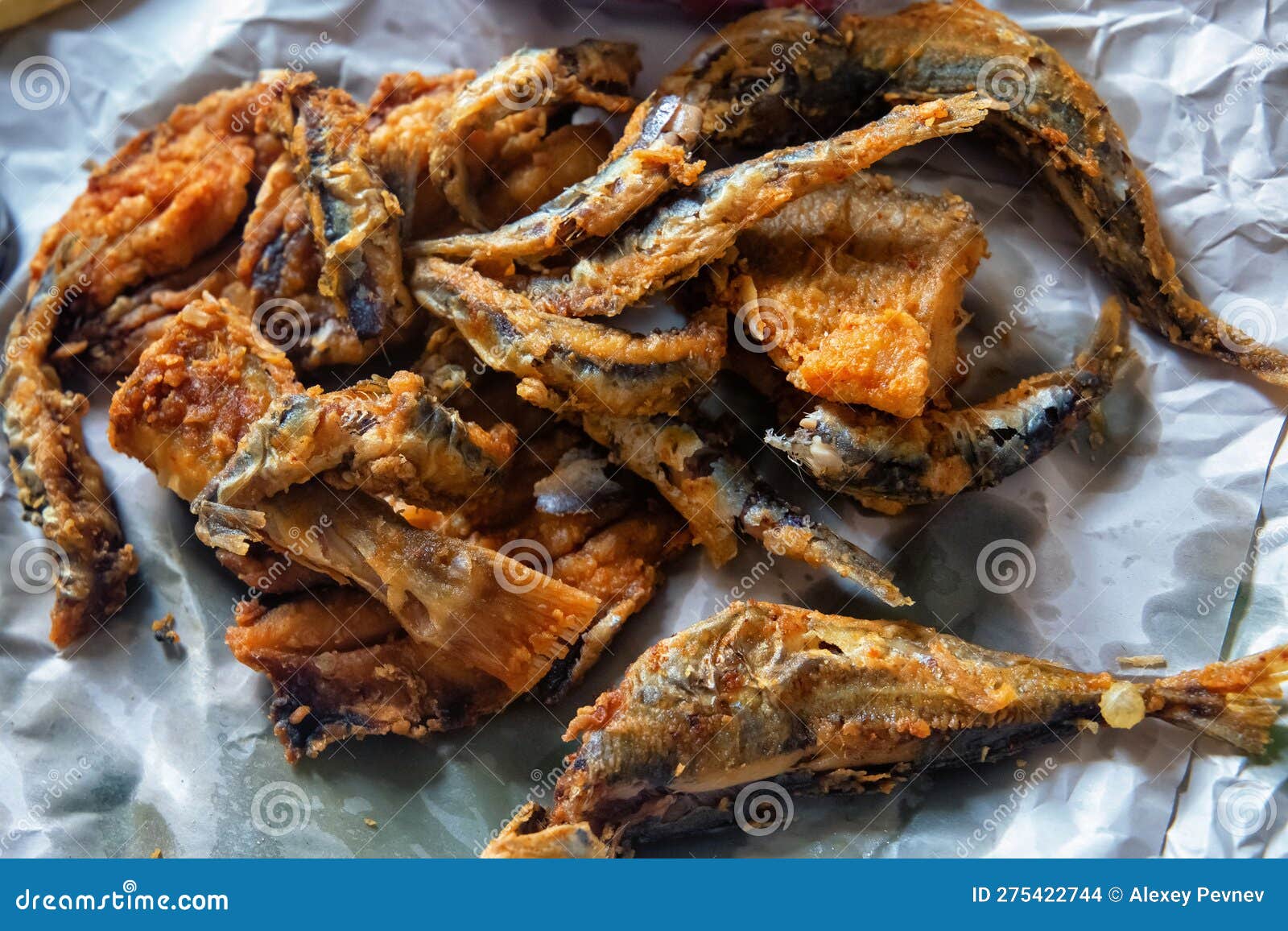 Deep Fried Sardine Lies on Oiled Paper Stock Photo Image of closeup, maghreb 275422744