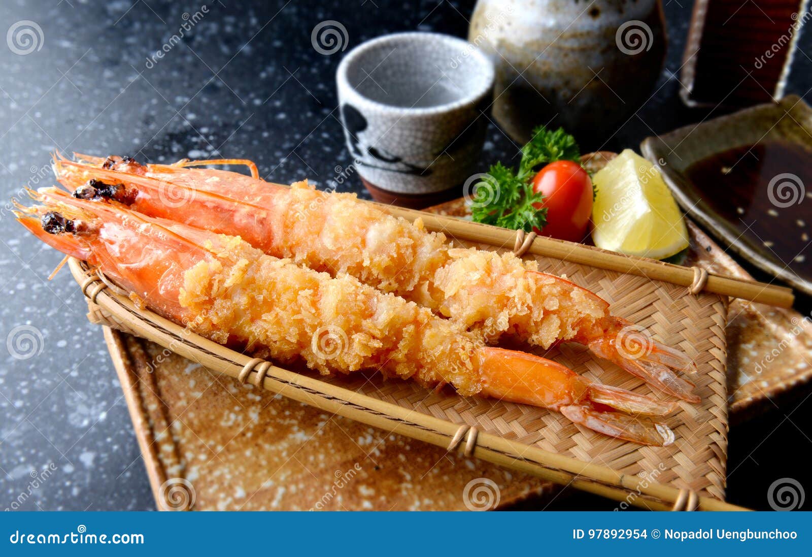 Deep Fried Shrimp in Japanese Style or Ebi Furai. Stock Photo - Image ...