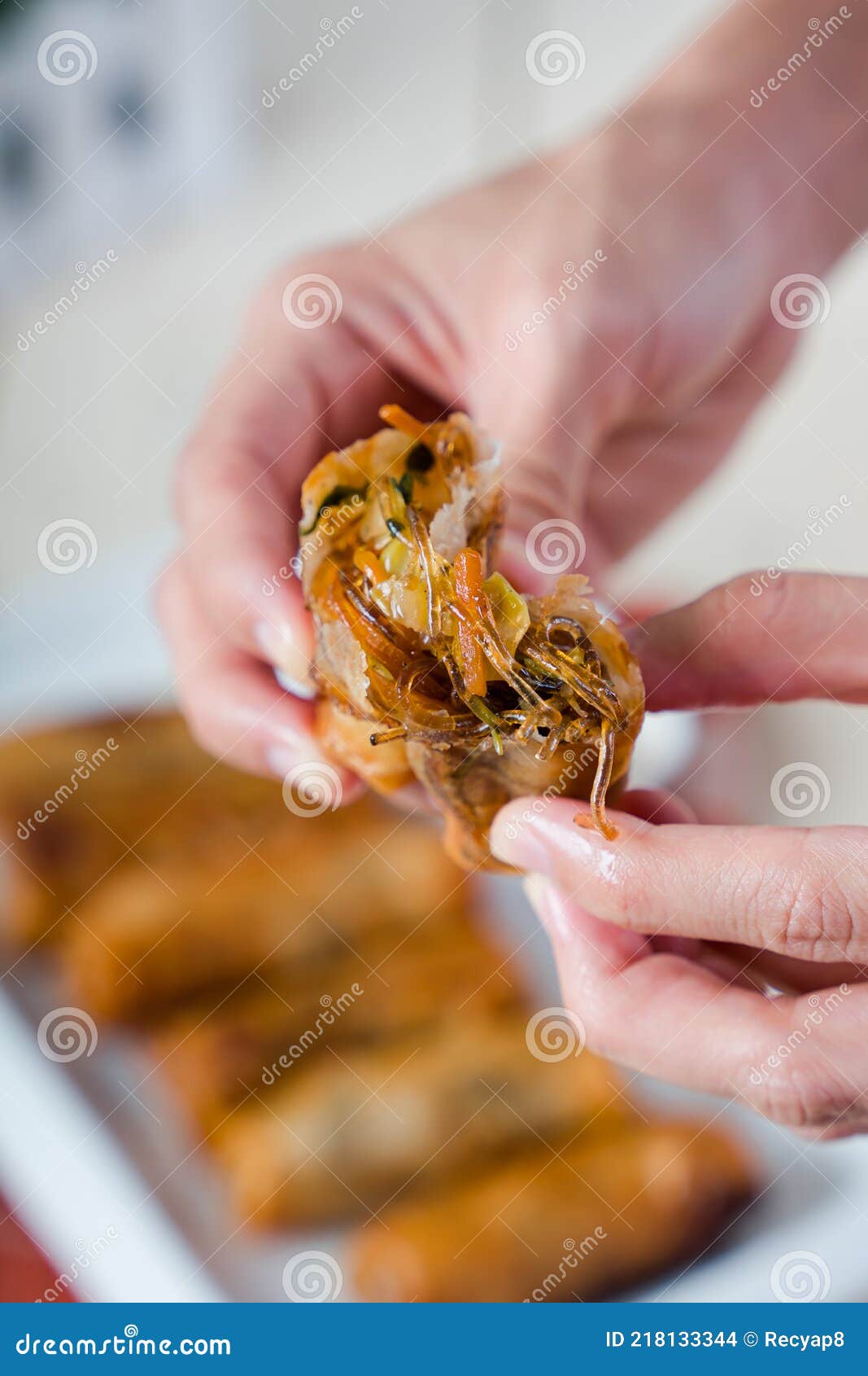 Deep Fried Spring Roll with Sweetened Lemon Coriander Fish Sauce Stock