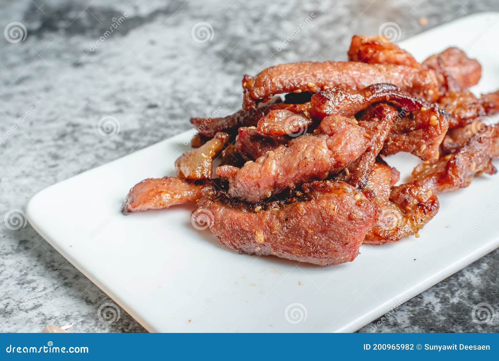 Deep Fried Sundried Pork (Moo Dad Deaw), Thai Food Stock Photo Image