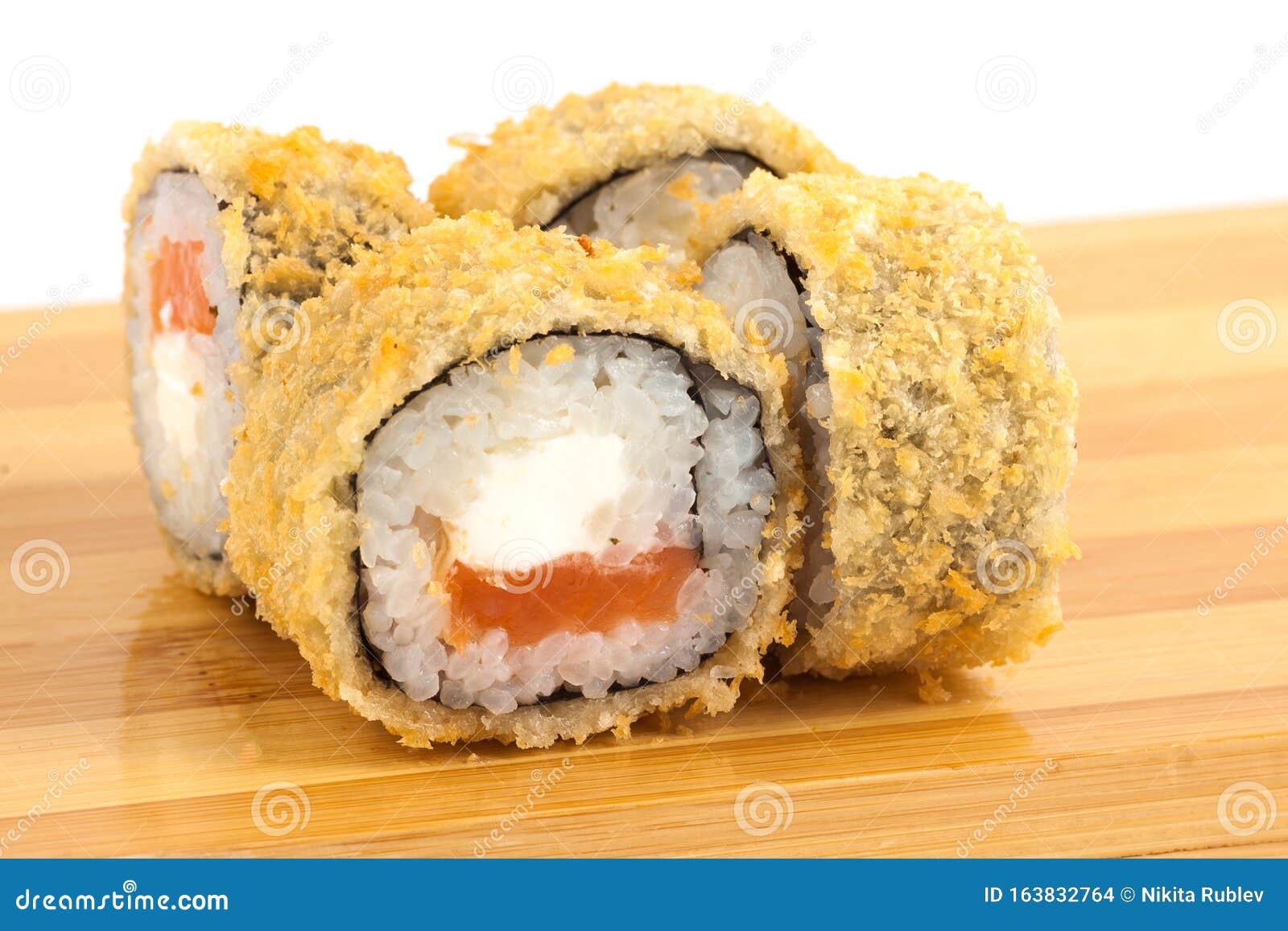 Deep Fried Sushi Maki Rolls on a Wooden Board Stock Photo Image of tobiko, roll 163832764