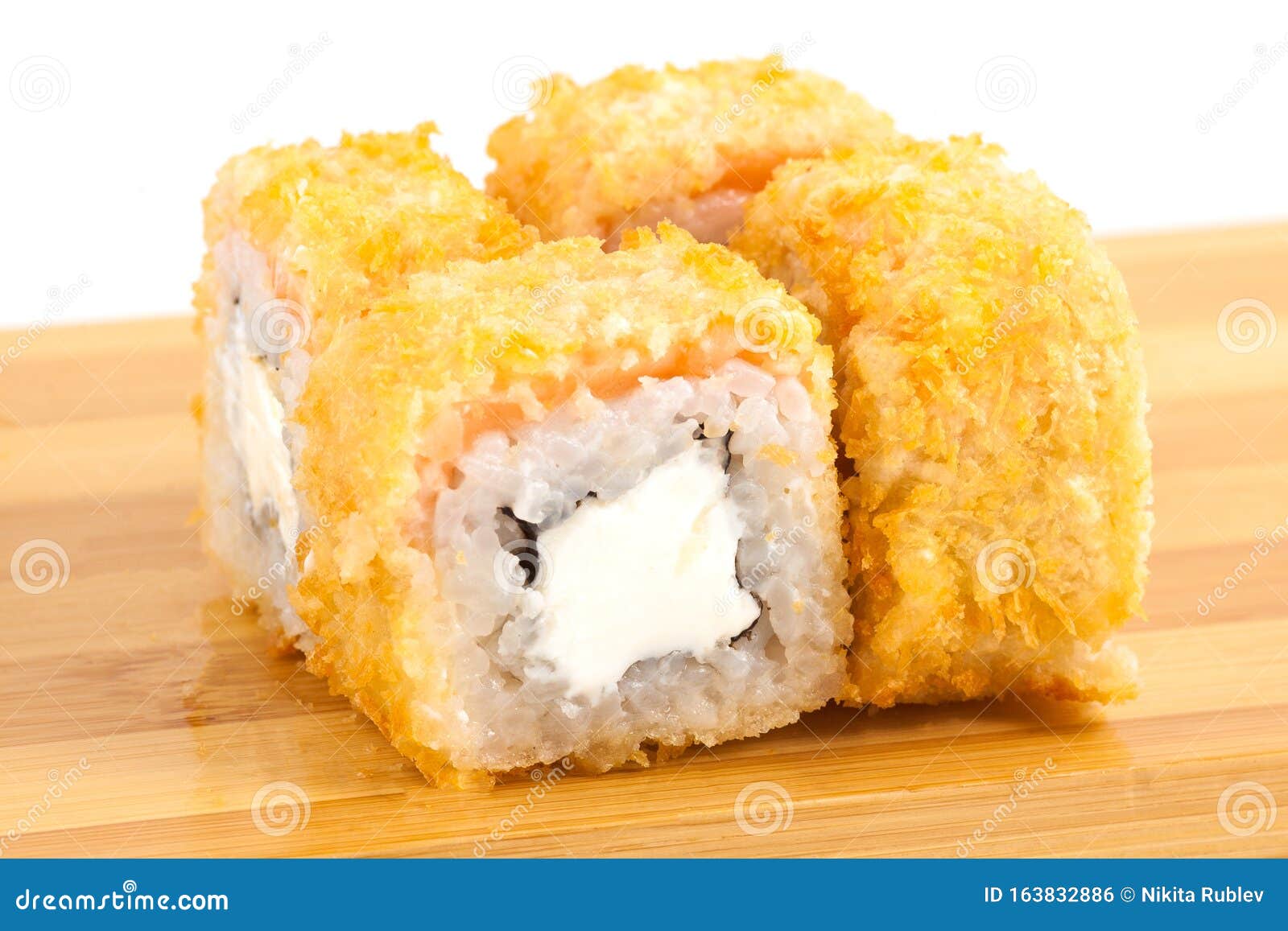 Deep Fried Sushi Maki Rolls on a Wooden Board Stock Photo Image of appetizer, meal 163832886