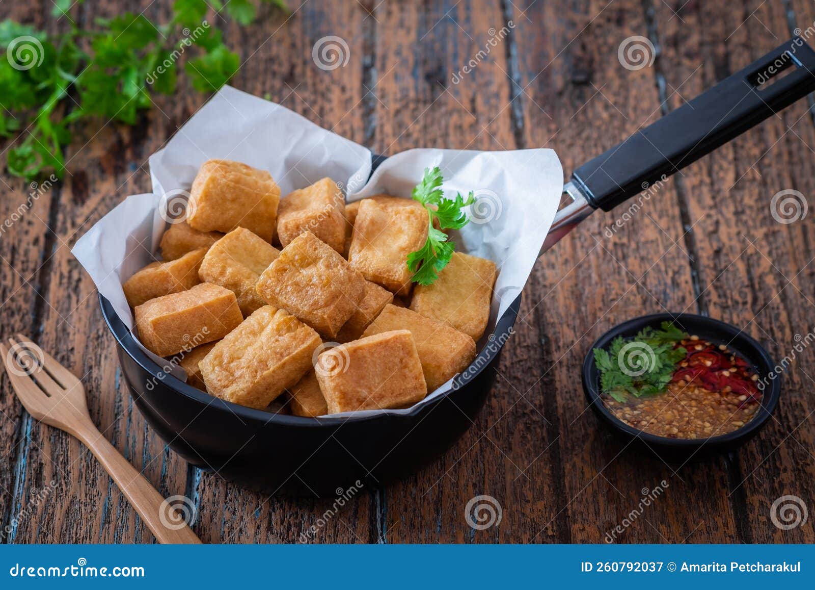 Deep Fried Tofu Served with Sweet and Sour Spicy Sauce Stock Image