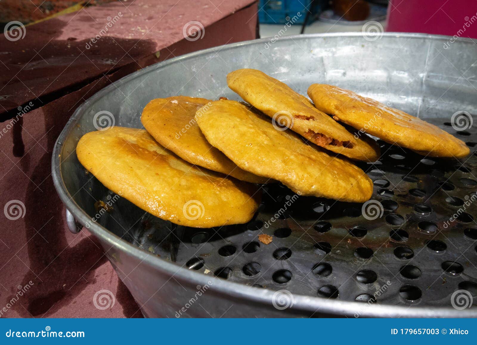 deep fried traditional gorditas in mexico city