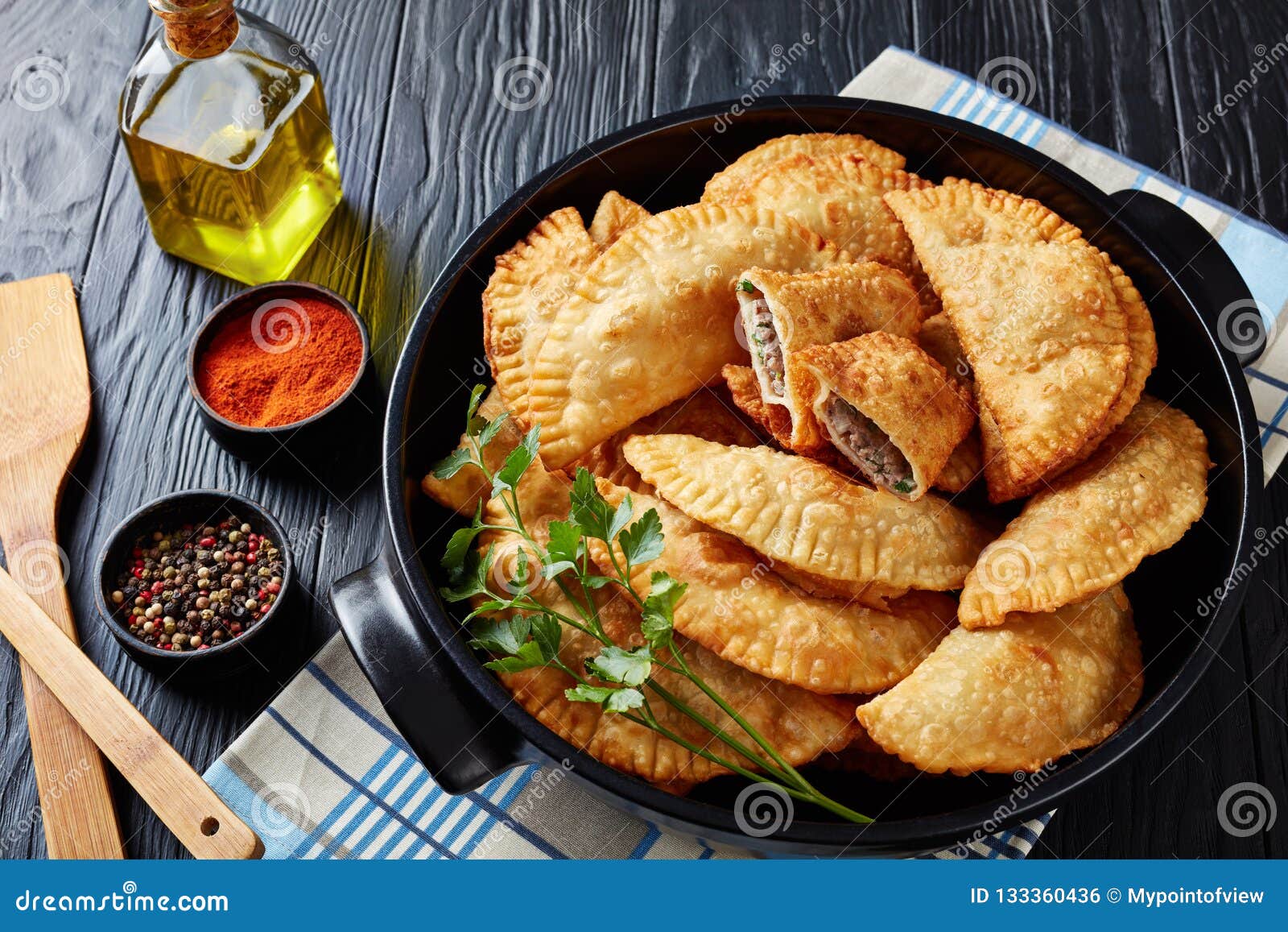 deep fried turnovers or chebureki, close-up