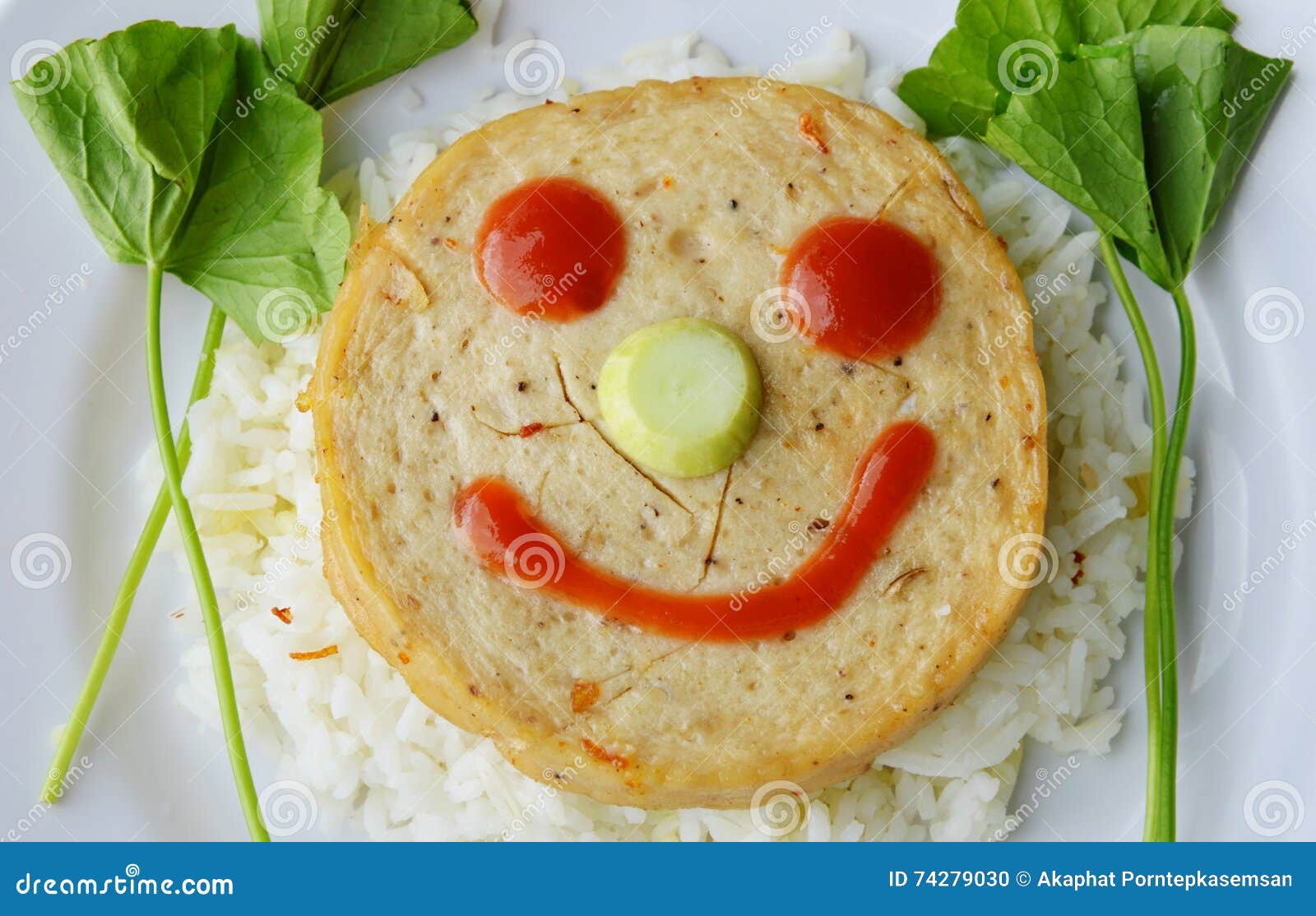 Deep Fried Vietnamese Pork Sausage Dressing Ketchup on Rice Stock Photo