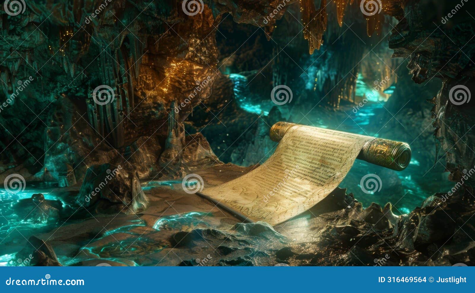 deep within a hidden cave a band of mystical creatures gather around a glowing scroll entranced by the intricate
