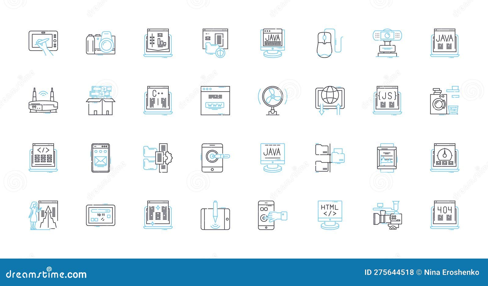 deep learning linear icons set. neural nerks, artificial intelligence, machine learning, training, algorithms, big data