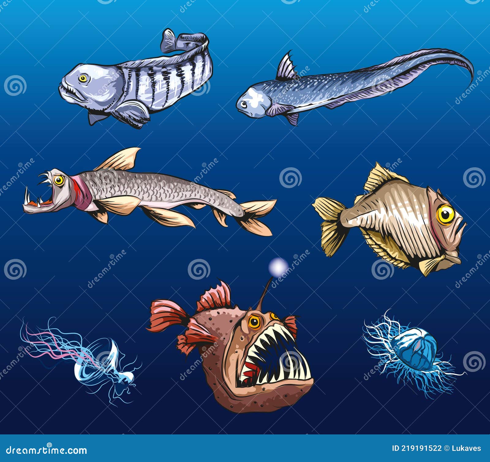 Deep sea fish stock vector. Illustration of food, bioluminescence -  219191522