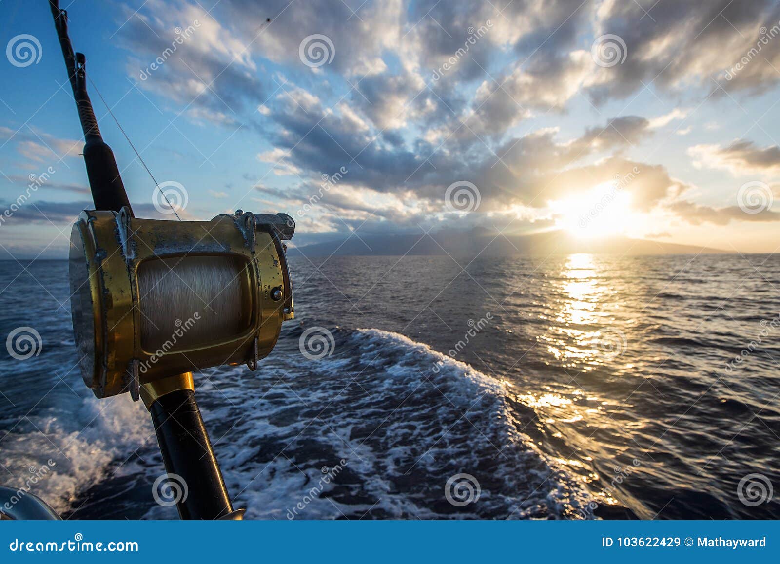 Deep Sea Fishing Reel on a Boat during Sunrise Stock Image - Image of  active, activity: 103622429