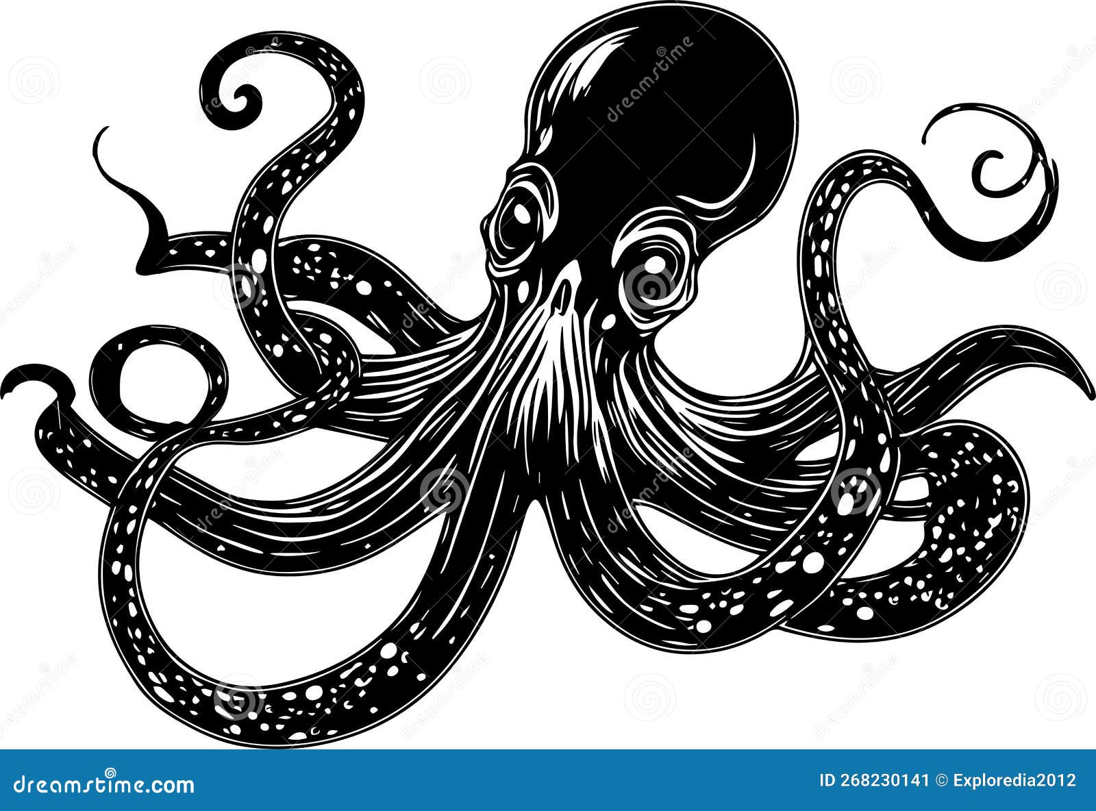 Deep Sea Octopus Monochrome Logo Stock Vector - Illustration of ...