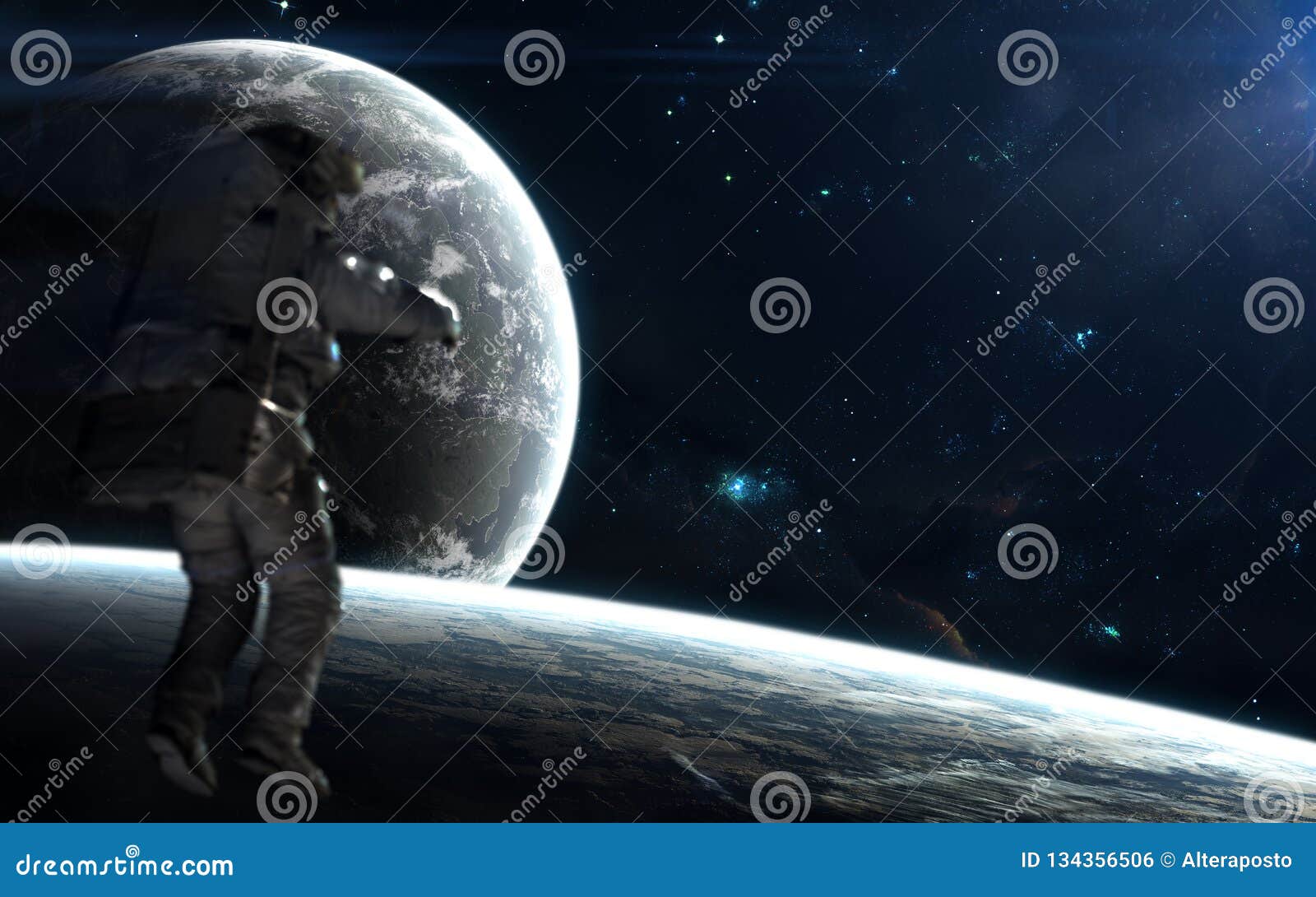 Astronaut - bức ảnh đầy ấn tượng về một phi hành gia đang trôi dạt trong không gian bao la. Các hành tinh lớn điểm xuyết trong nền trời xanh sẽ mang lại cho bạn cảm giác như mình đang thực sự đặt chân vào chuyến du hành vô tận. Hãy chiêm ngưỡng và sống mơ mộng cùng bức ảnh này.