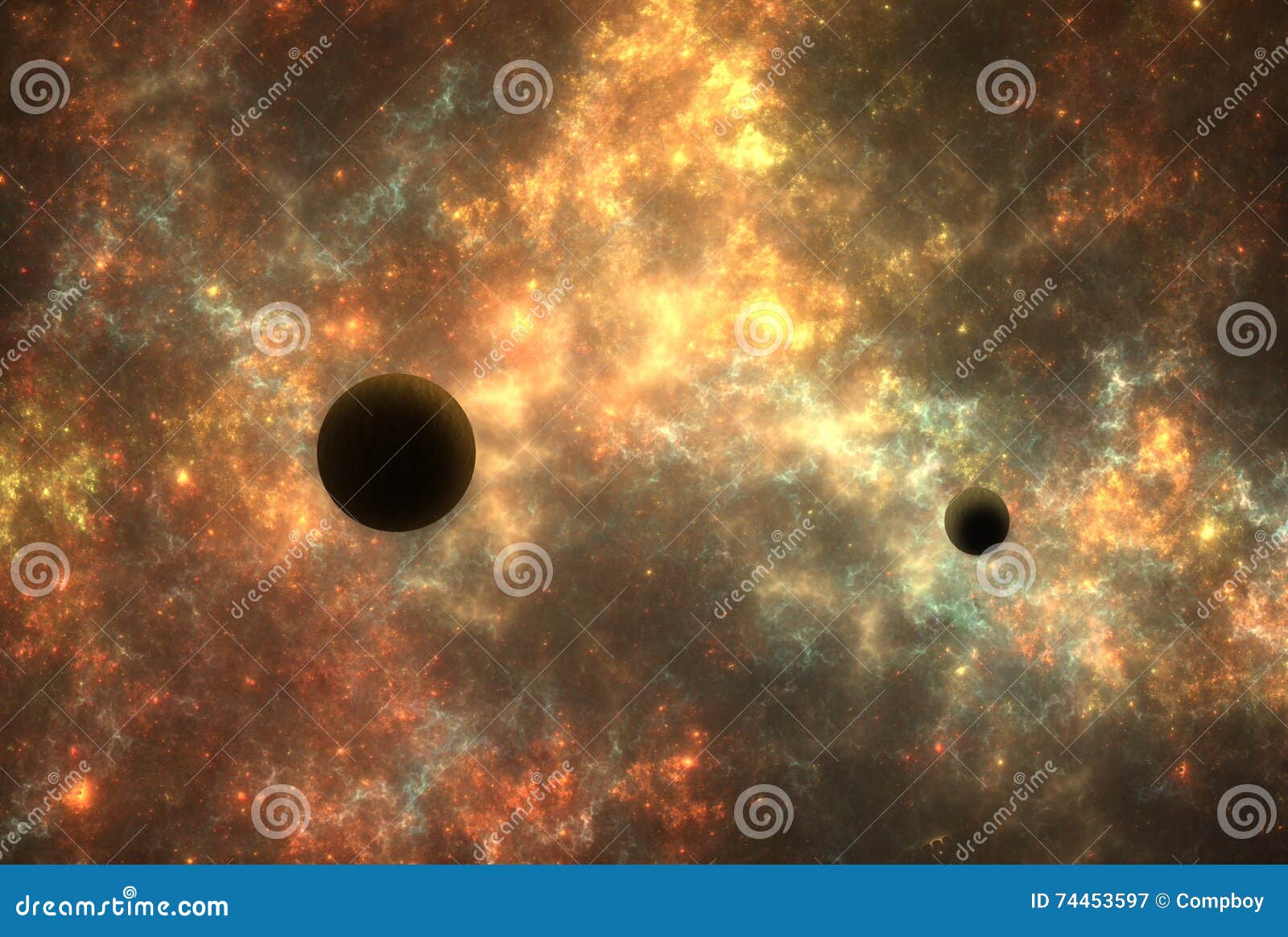 deep space nebula with planets