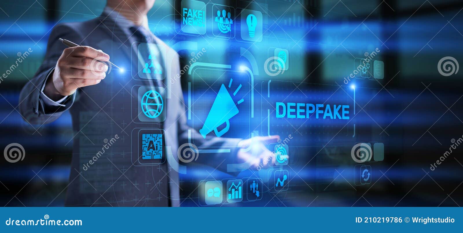 deepfake deep learning fake news generator modern internet technology concept.