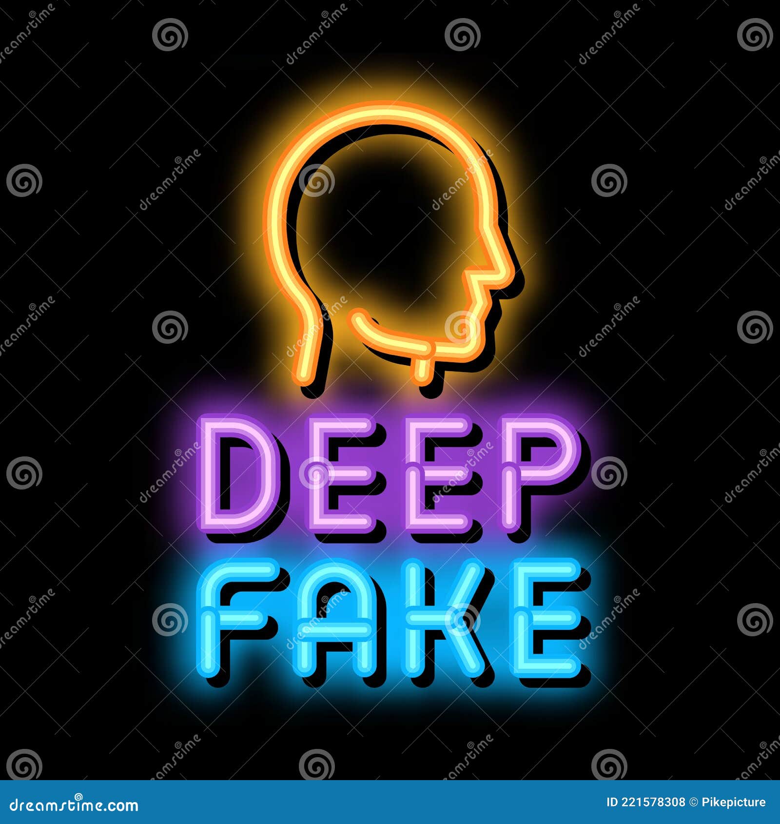 deepfake human face neon glow icon 