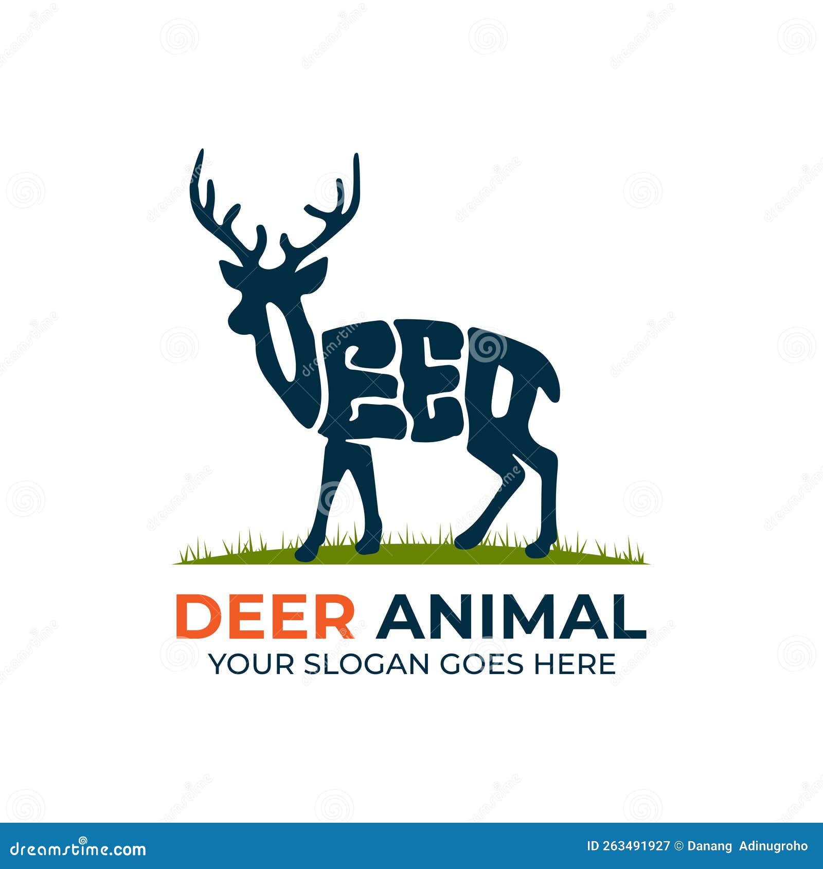 Deer Animal Logo Design Vector, Logo with Warp Text into the Shape of a