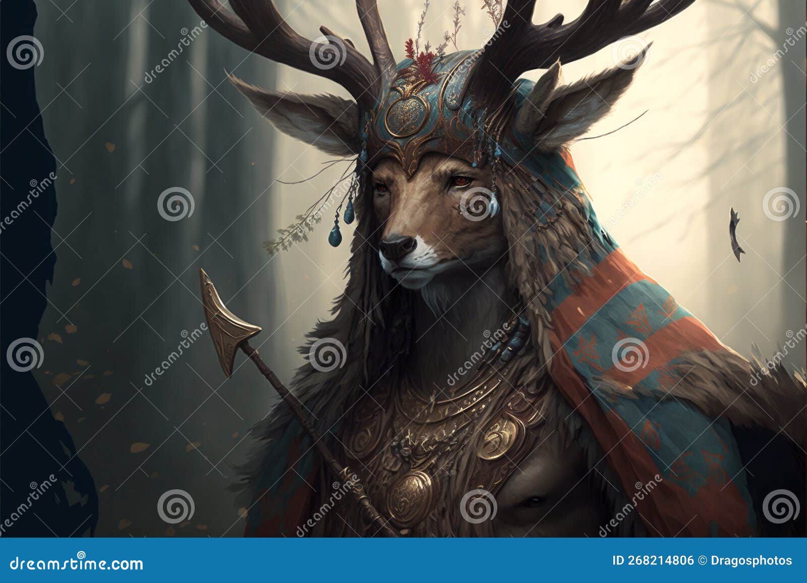 deer animal portrait dressed as a warrior fighter or combatant soldier concept. ai generated