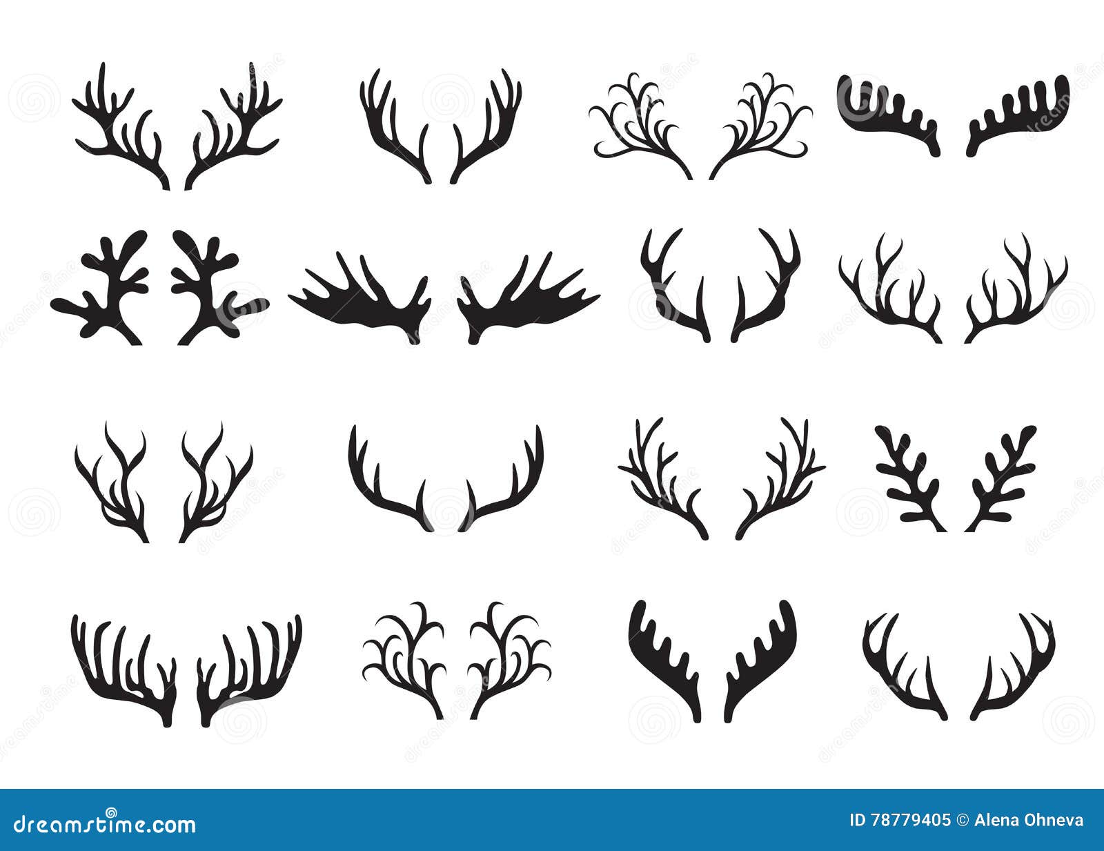 deer antlers set  on white background.