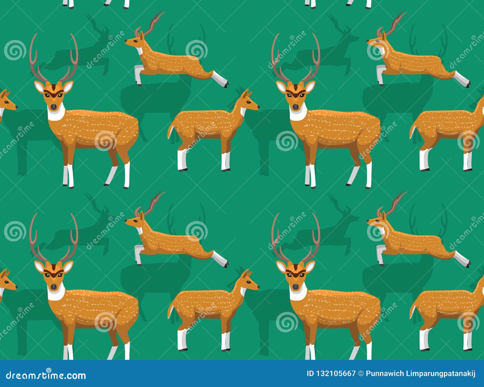 Deer Chital Cartoon Background Seamless Wallpaper Stock Vector -  Illustration of chital, pattern: 132105667