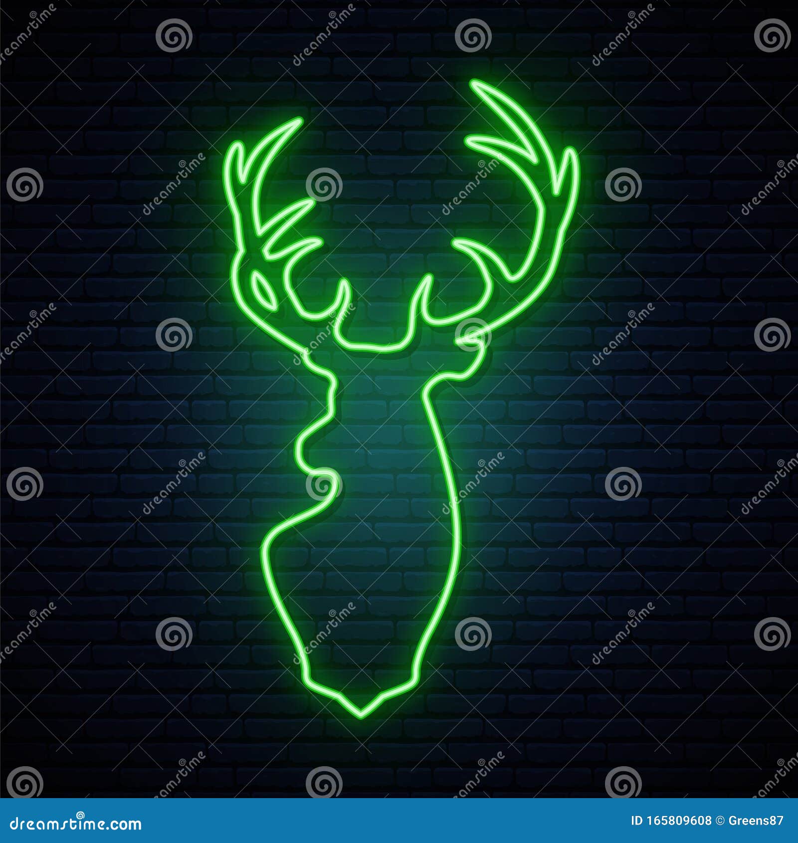 Deer green neon sign. stock vector. Illustration of holiday - 165809608